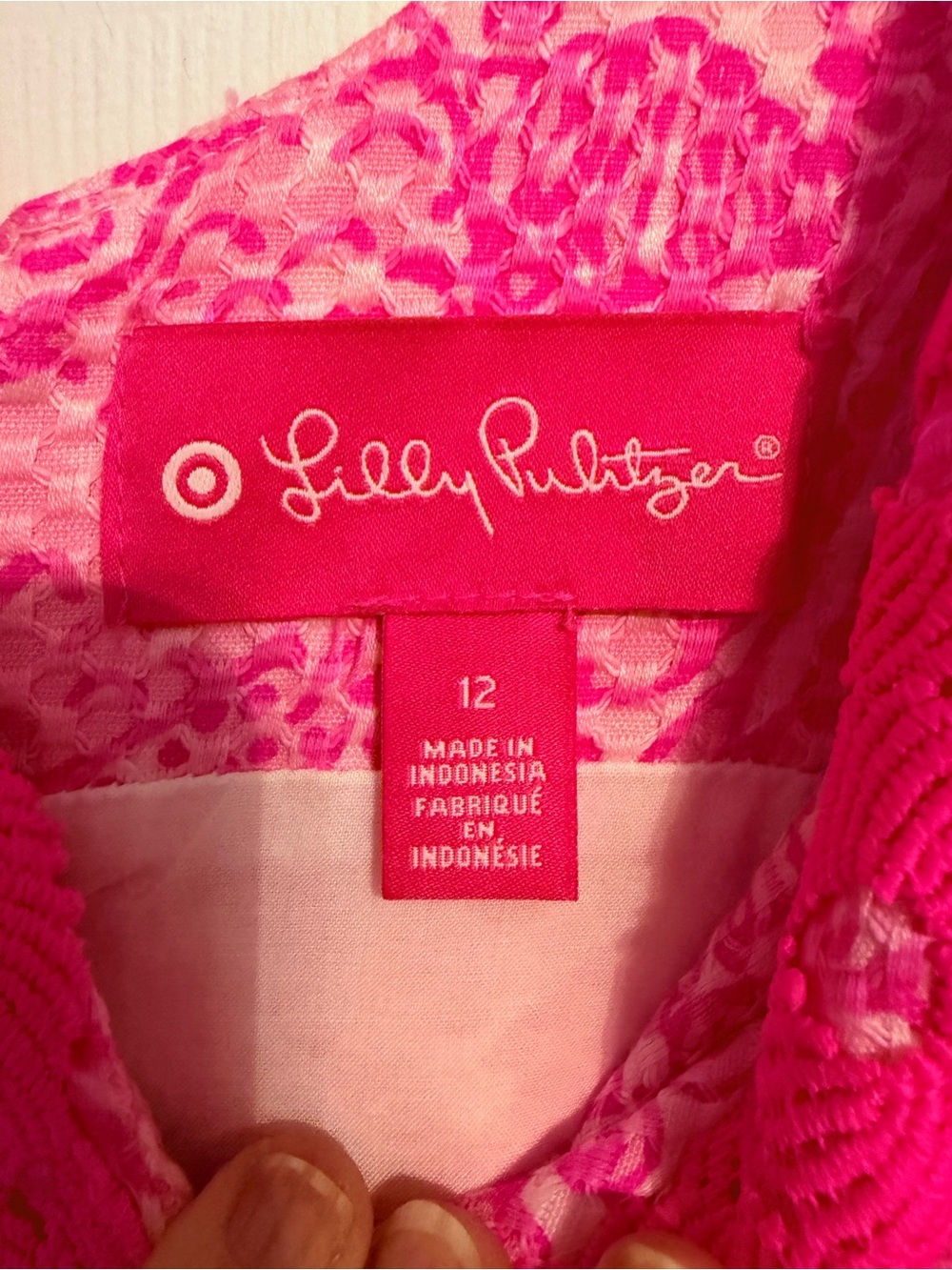 Lilly Pulitzer Hot Pink Textured Shift Dress with Patterned Panel - Picture 3 of 5